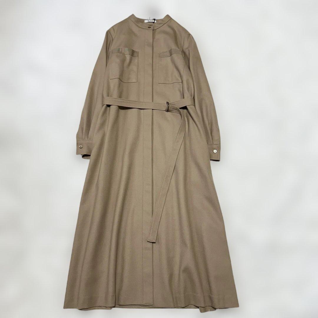 ✨未使用級✨Aquascutum スタンドカラーウールシャツワンピース ベルト付