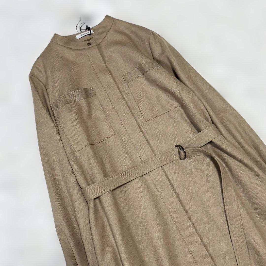 ✨未使用級✨Aquascutum スタンドカラーウールシャツワンピース ベルト付