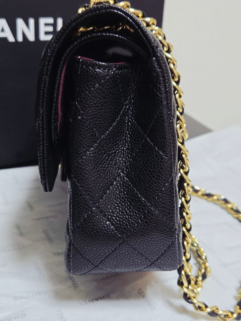 CHANEL ダブルチェーン　フラップバッグ　キャビアスキンゴールド☆ノベルティ