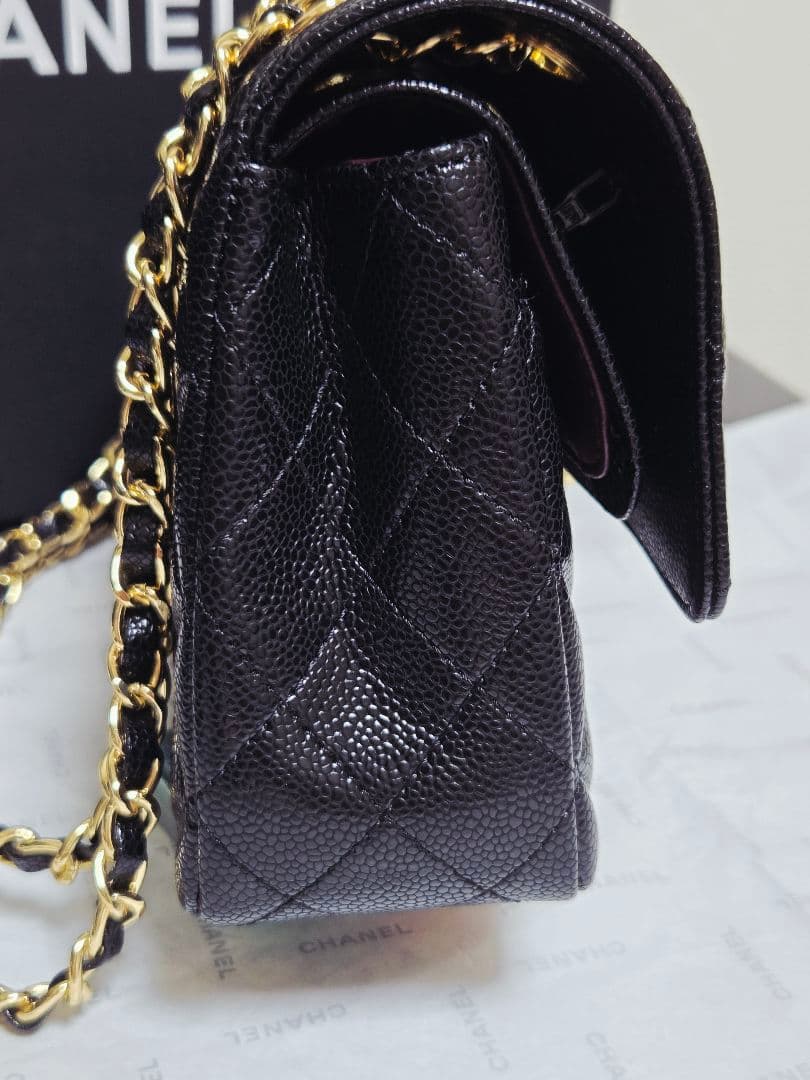 CHANEL ダブルチェーン　フラップバッグ　キャビアスキンゴールド☆ノベルティ