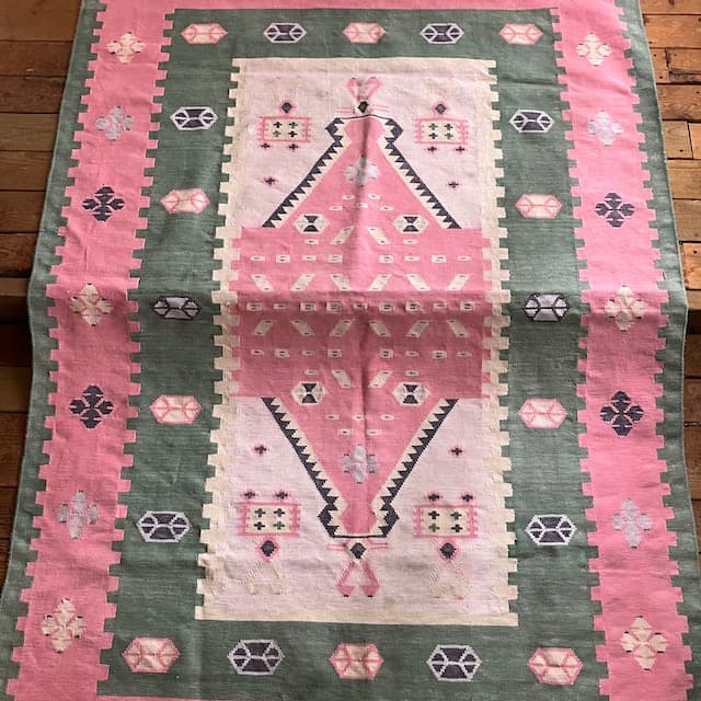 ヴィンテージ オールド キリム ラグ マット 絨毯 手織 古道具 手織り 幾何学