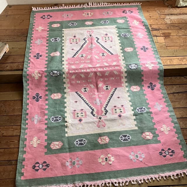 ヴィンテージ オールド キリム ラグ マット 絨毯 手織 古道具 手織り 幾何学