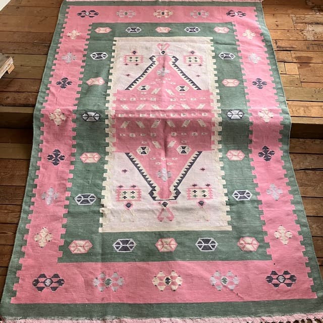 ヴィンテージ オールド キリム ラグ マット 絨毯 手織 古道具 手織り 幾何学