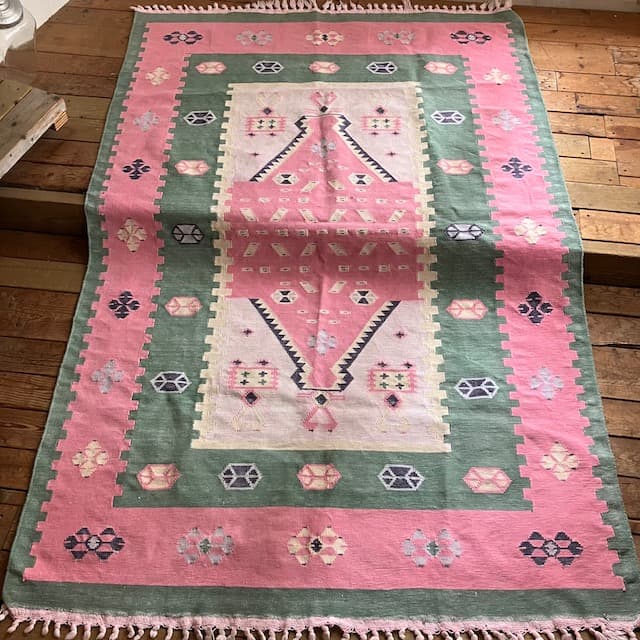 ヴィンテージ オールド キリム ラグ マット 絨毯 手織 古道具 手織り 幾何学