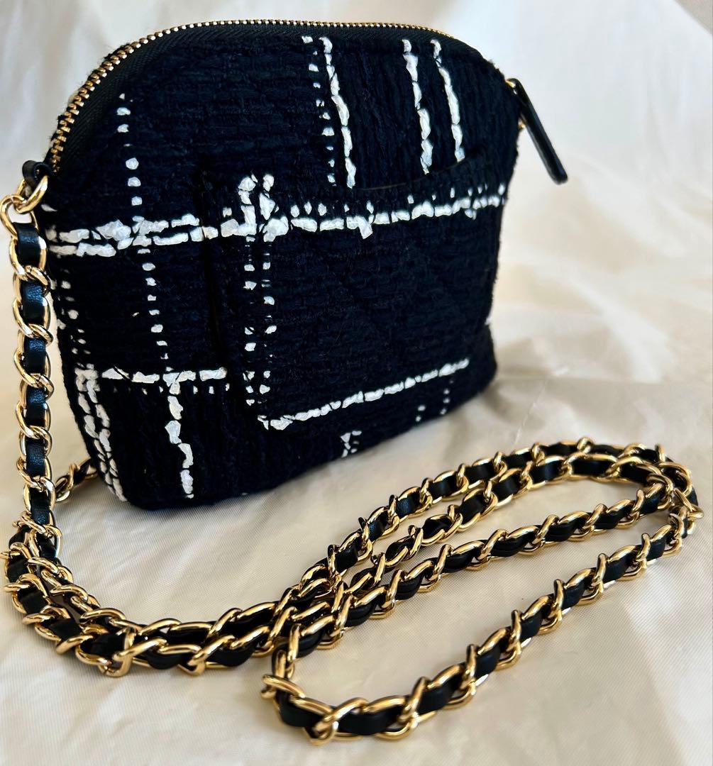 CHANELシャネル ノベルティ チェーン ショルダーバッグ ツイード ブラック