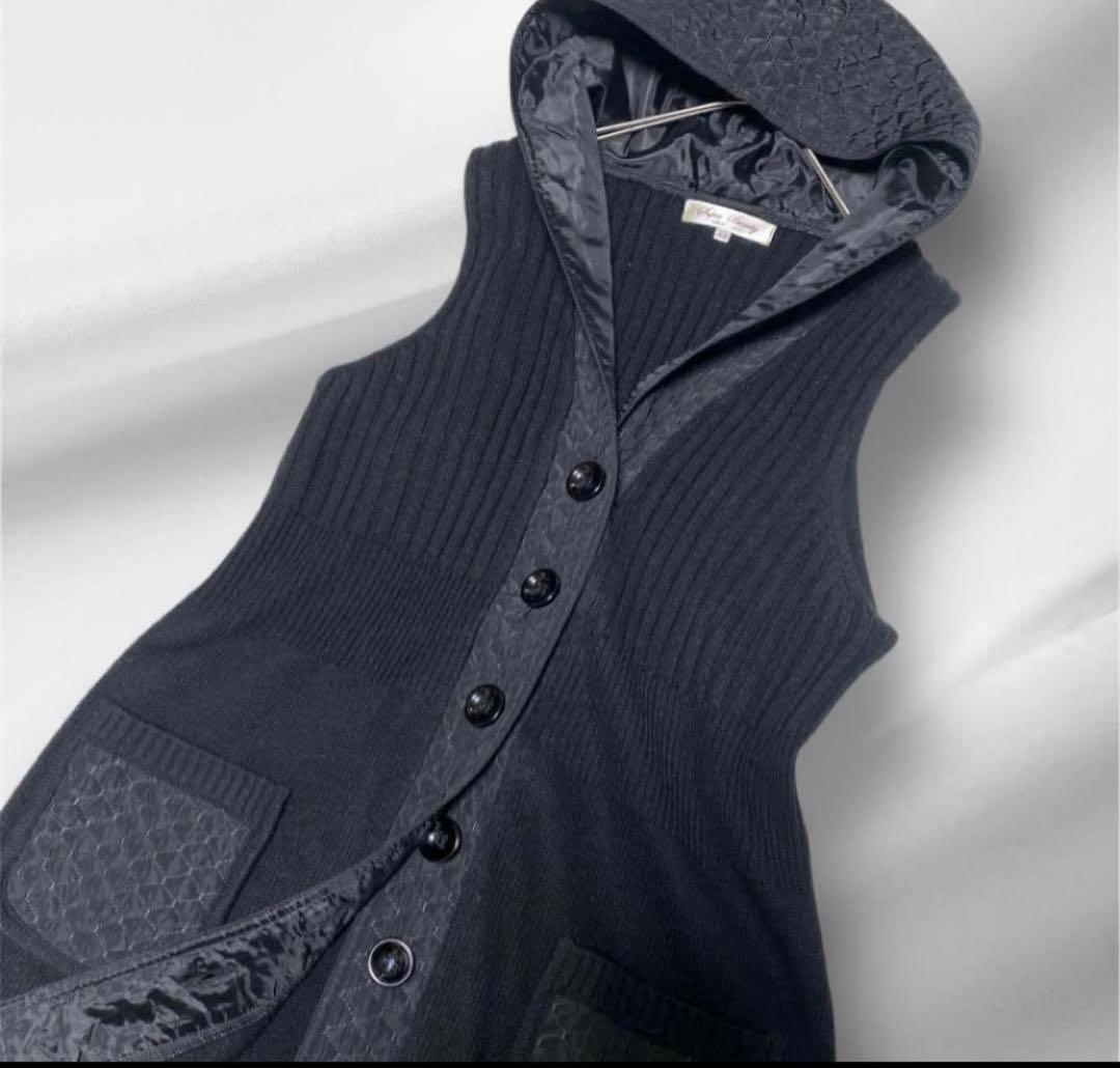 大きいサイズ！super Beauty ニットベスト ロングベスト フード付き