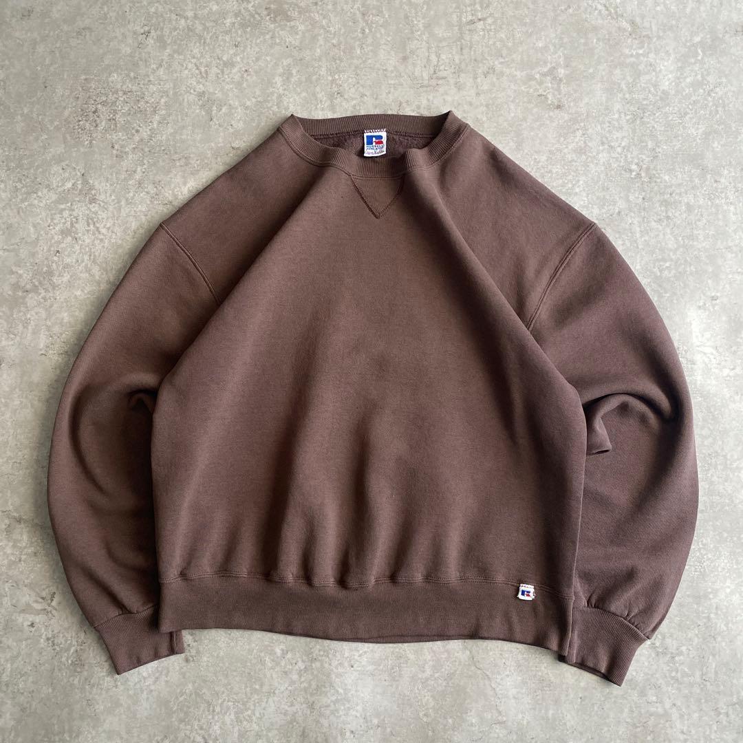 さと ラッセル 前V 無地 スウェット USA製 L モカブラウン
