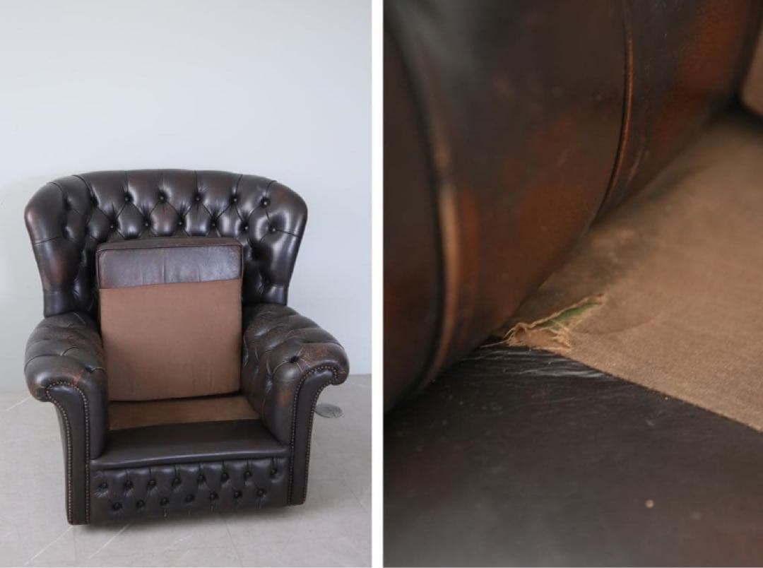 サ*️様 英国アンティークチェスターフィールドアームチェア/本革レザーソファー8