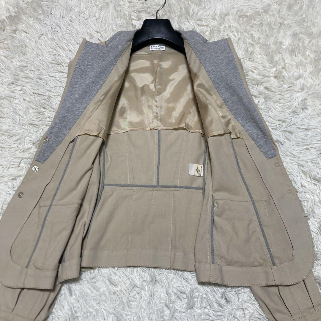 美品✨ブルネロクチネリ　ラペル切り替え　テーラードジャケット　ベージュ　S