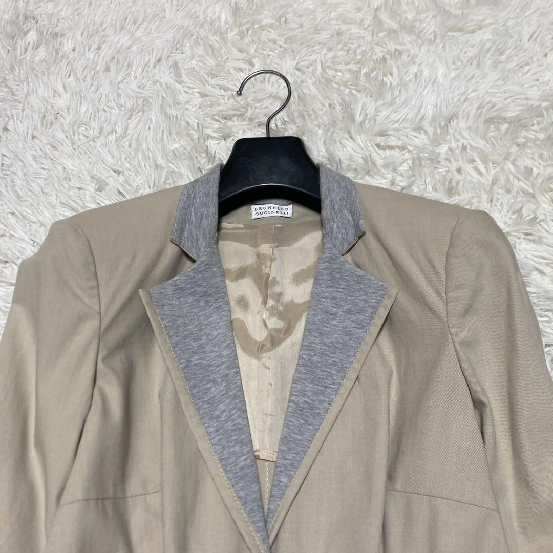 美品✨ブルネロクチネリ　ラペル切り替え　テーラードジャケット　ベージュ　S