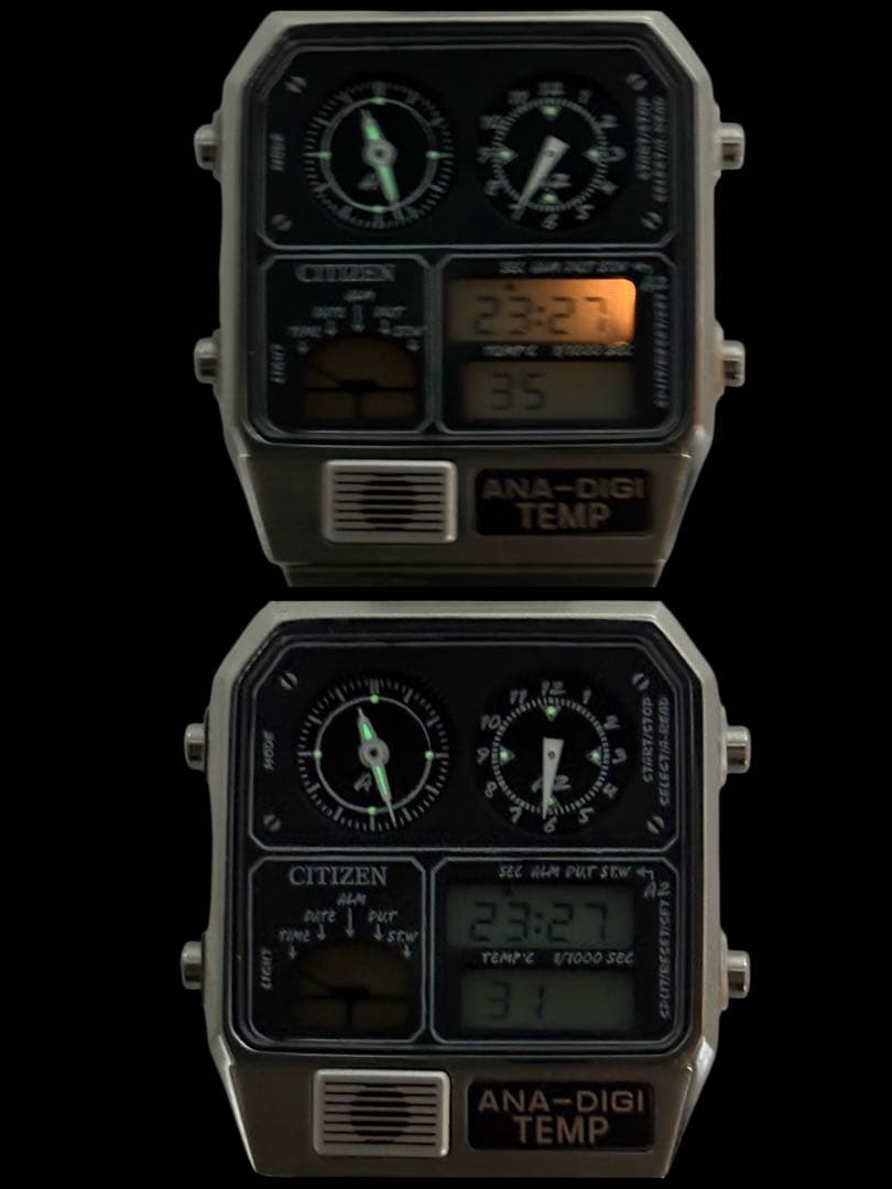 【美品】 シチズン ビームス 別注 アナデジ テンプ 腕時計 ブラック 稼働