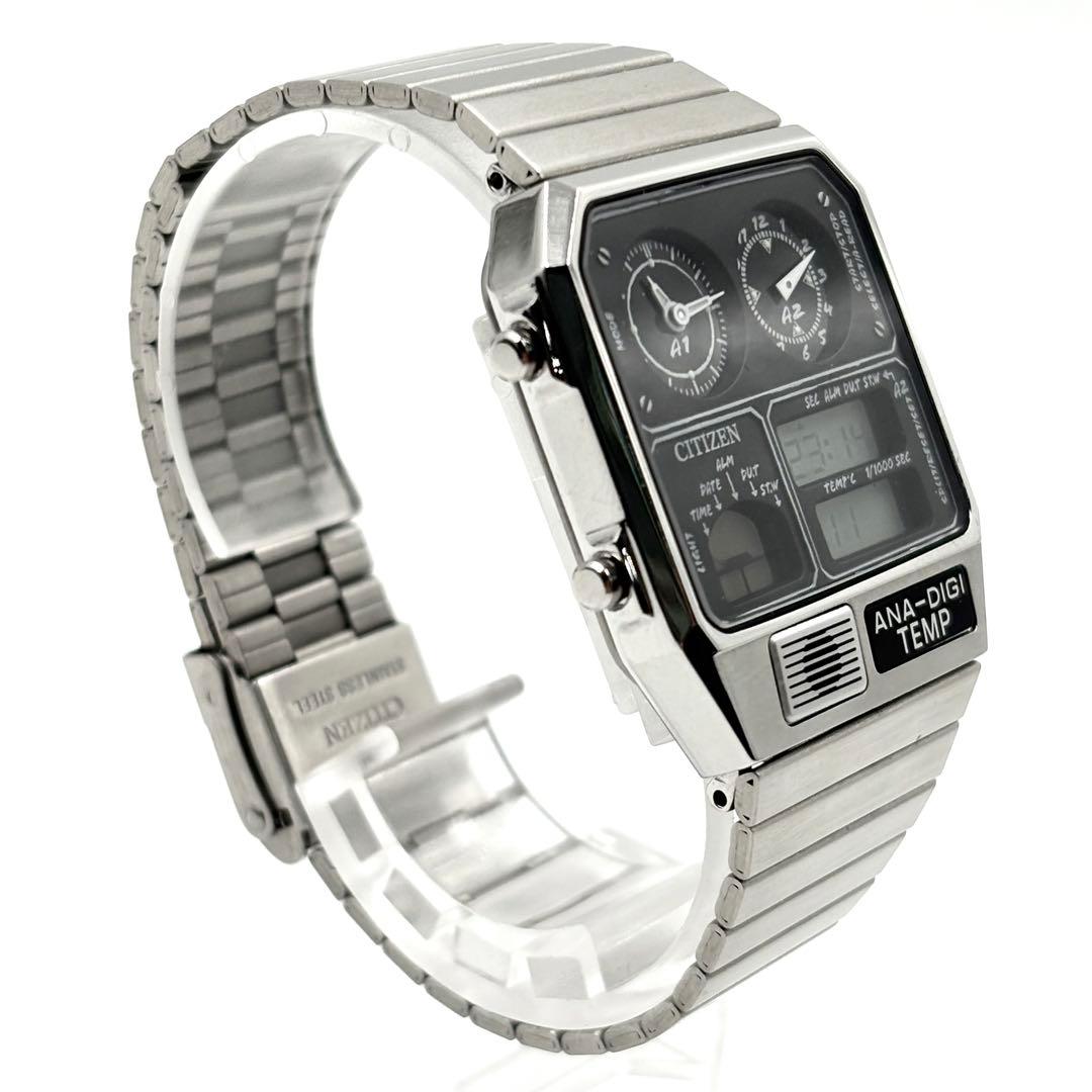【美品】 シチズン ビームス 別注 アナデジ テンプ 腕時計 ブラック 稼働