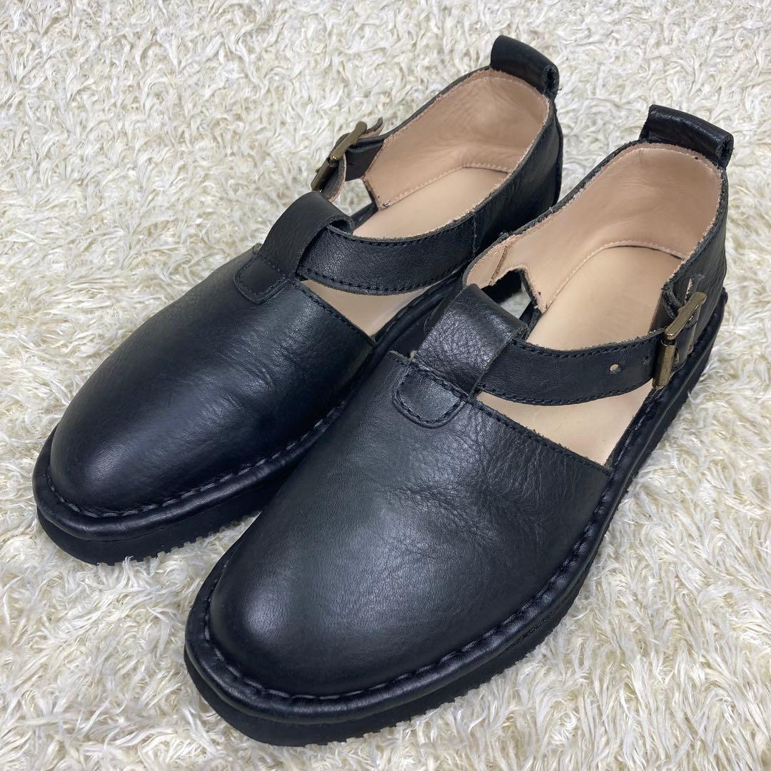 『美品』PUNTO PIGRO Tストラップ レザーシューズ ブラック レザー