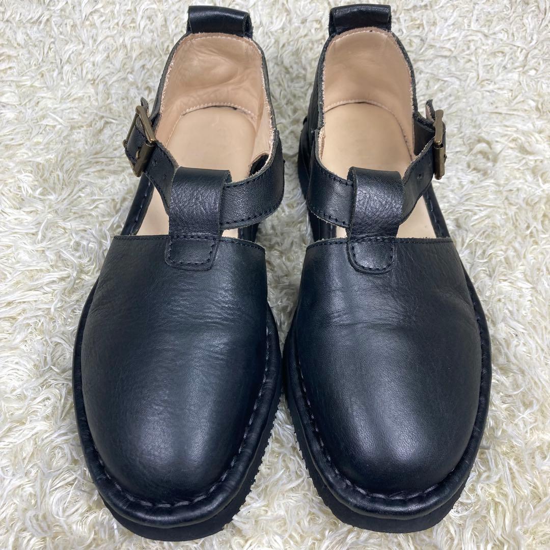 『美品』PUNTO PIGRO Tストラップ レザーシューズ ブラック レザー