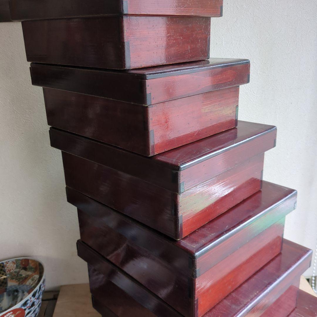 骨董 入れ子 切溜 いれこ 七段重箱 木製 漆器 木箱 7セット アンティーク