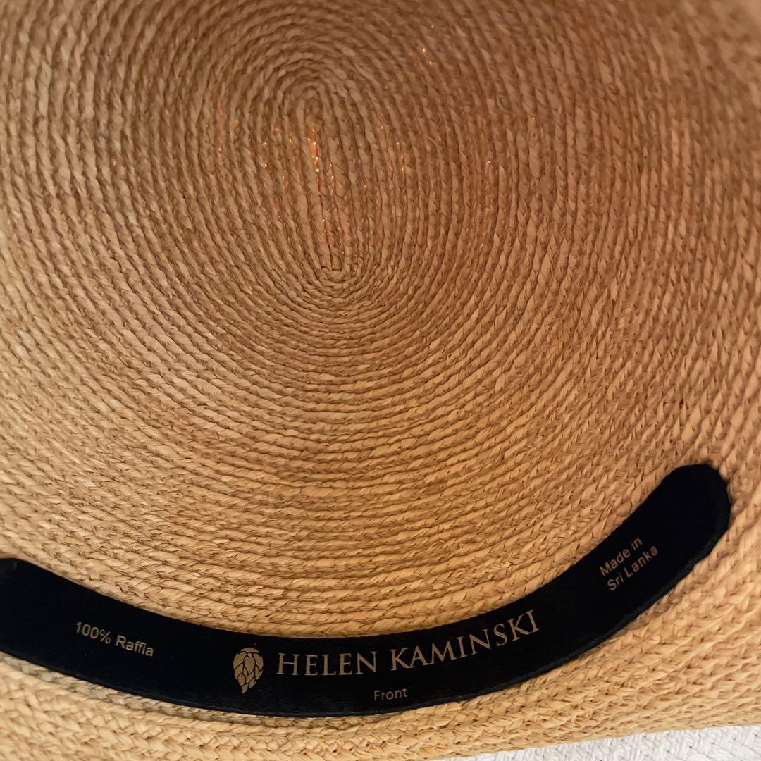ベージュ ストローハット 黒リボン付き ヘレンカミンスキー