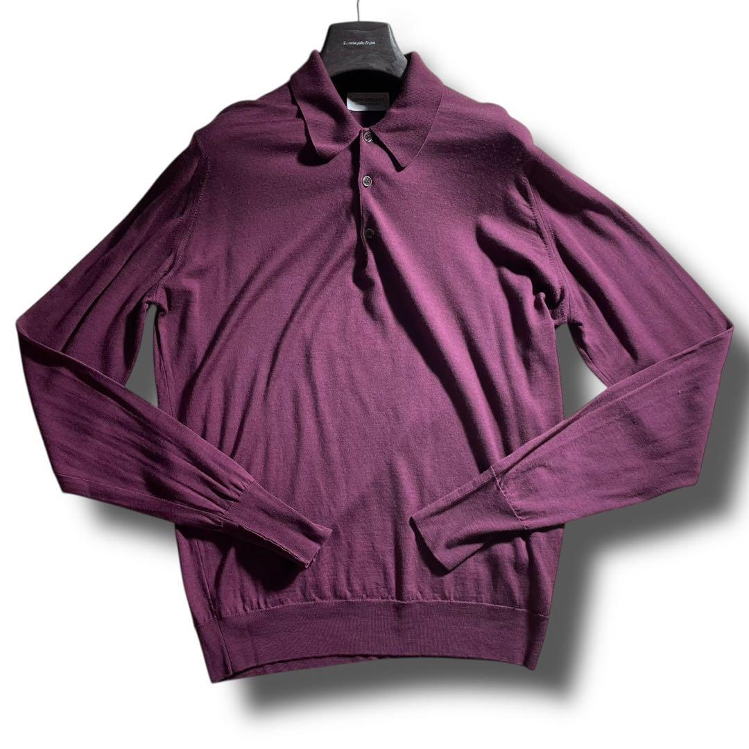 【極美品】ジョンスメドレー メリノウール ニットポロ L 英国製 パープル