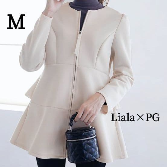 liala×pg ペプラム ノーカラー ダンボールニット フリル ジャケット M