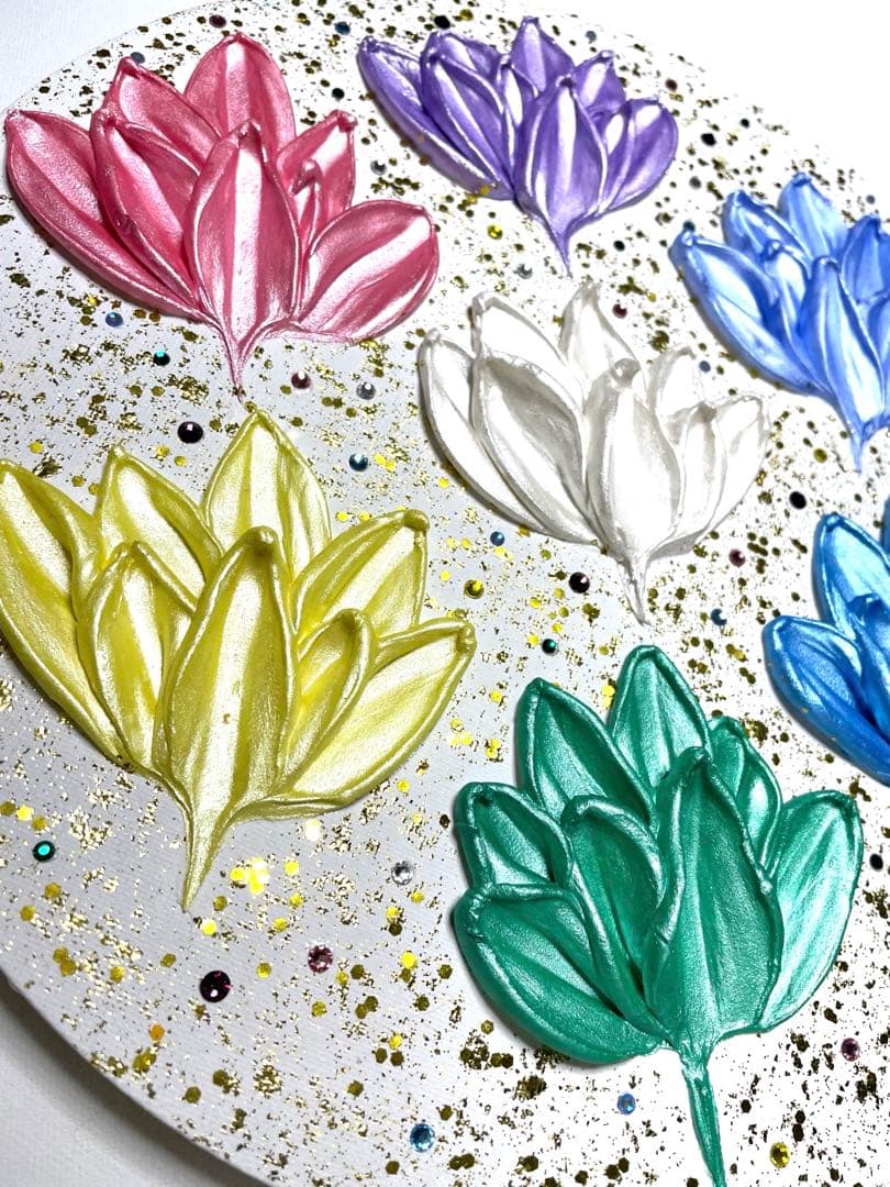 開運絵画　白龍神様　蓮の花７色　守護龍　蓮の花　運気上昇　金箔　スワロフスキー