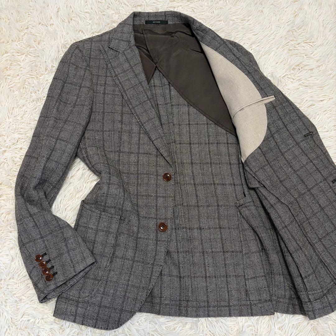 【カシミヤ】アルチザン テーラードジャケット モヘア シルク L グレー 本切迫