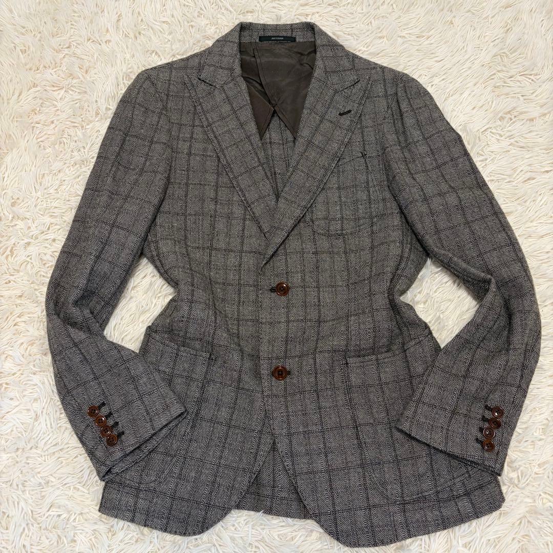 【カシミヤ】アルチザン テーラードジャケット モヘア シルク L グレー 本切迫