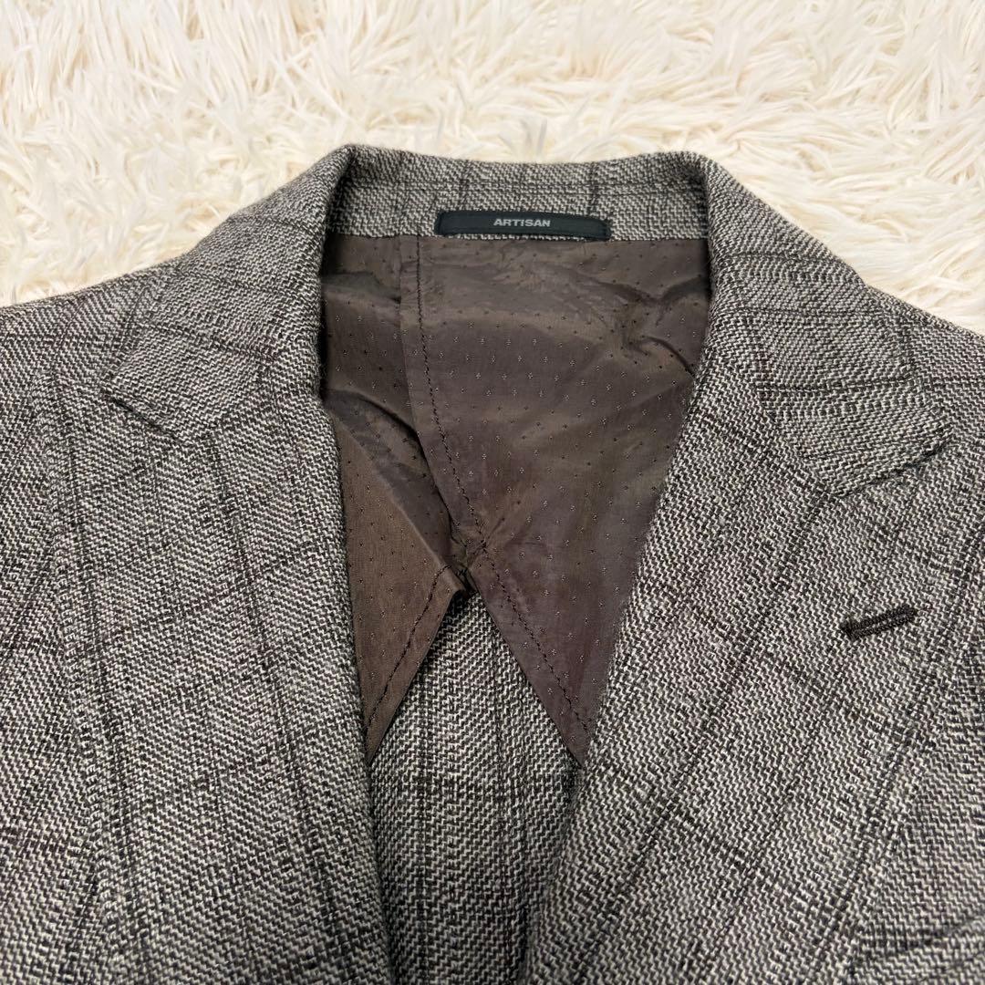 【カシミヤ】アルチザン テーラードジャケット モヘア シルク L グレー 本切迫