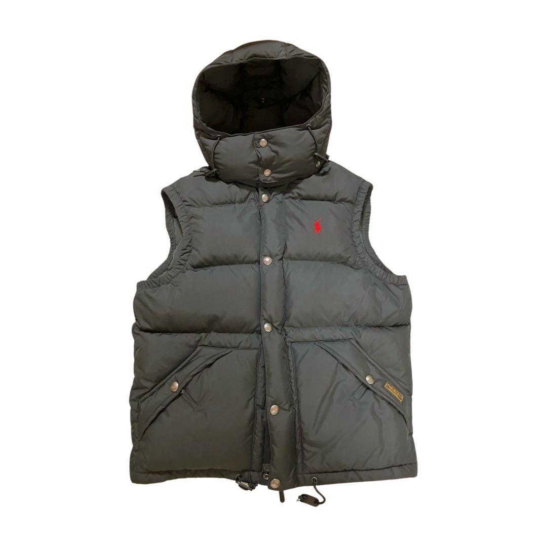 美品 ポロラルフローレン ダウンベスト 肉厚 黒 フード付 S メンズM相当