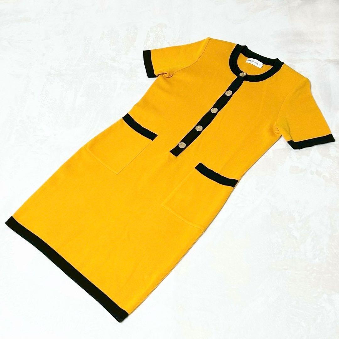 ★美品★イヴサンローラン　ワンピース　M カサンドラロゴ　金ボタン　バイカラー