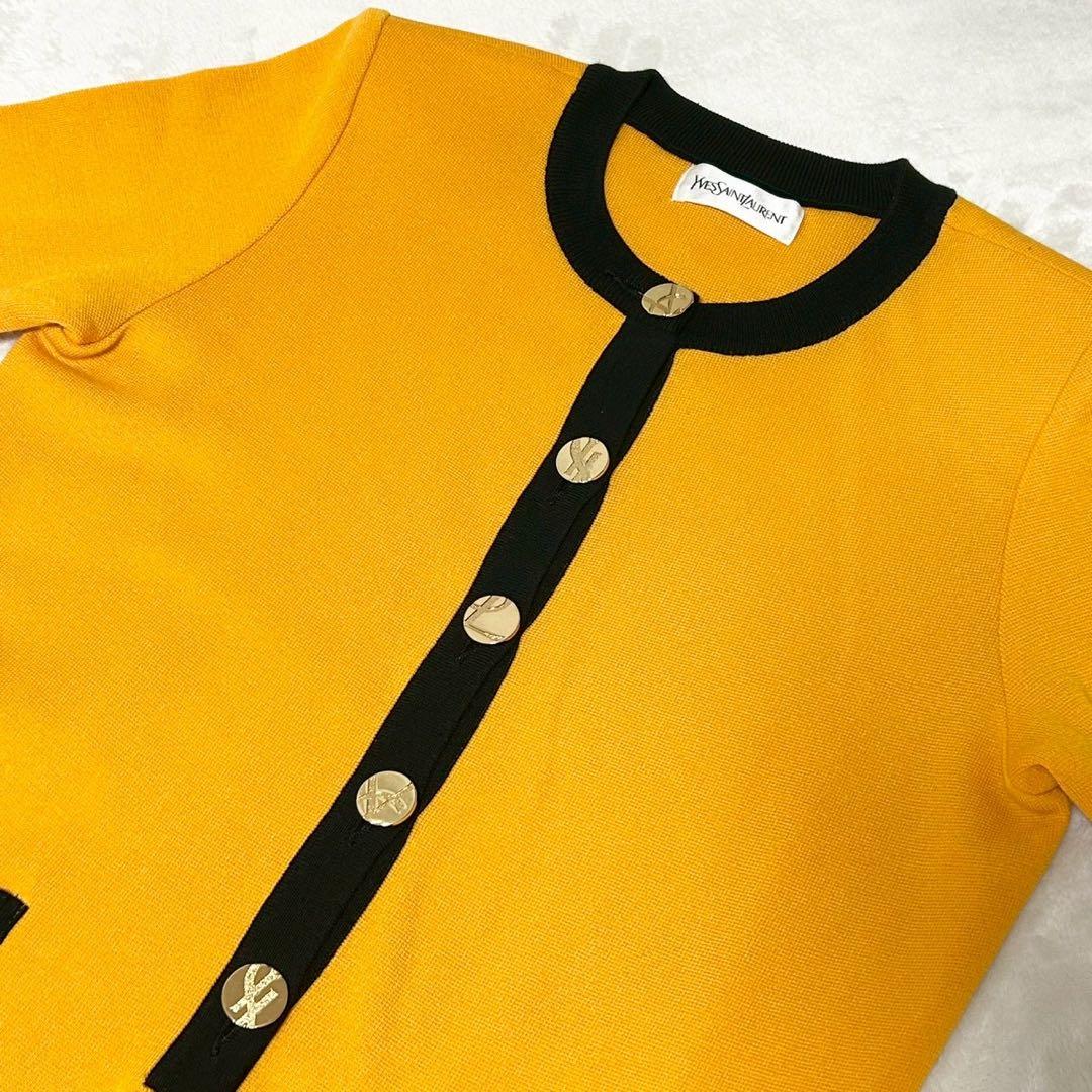 ★美品★イヴサンローラン　ワンピース　M カサンドラロゴ　金ボタン　バイカラー