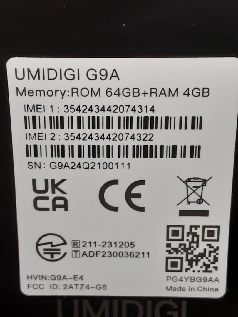 UMIDIGI G9A 4/64GB SIMフリースマホ ブラック