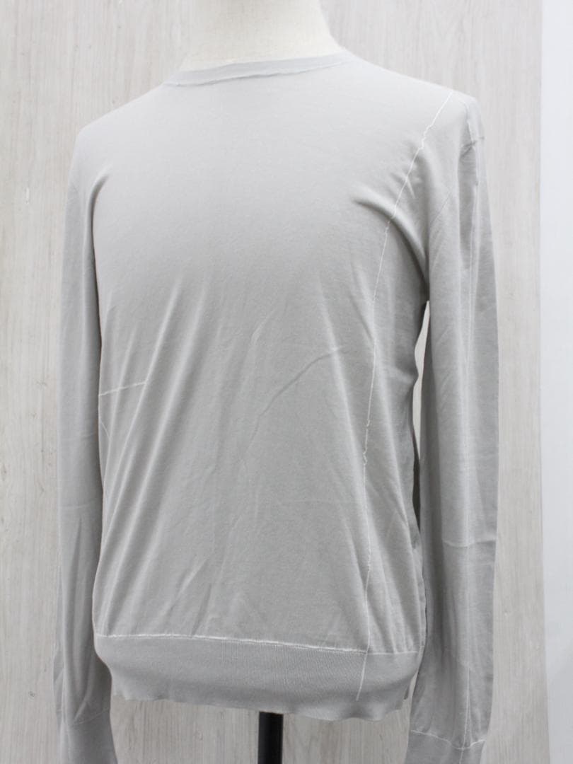 ▲HERMES エルメス クルーネックニットセーター コットン ライトグレー