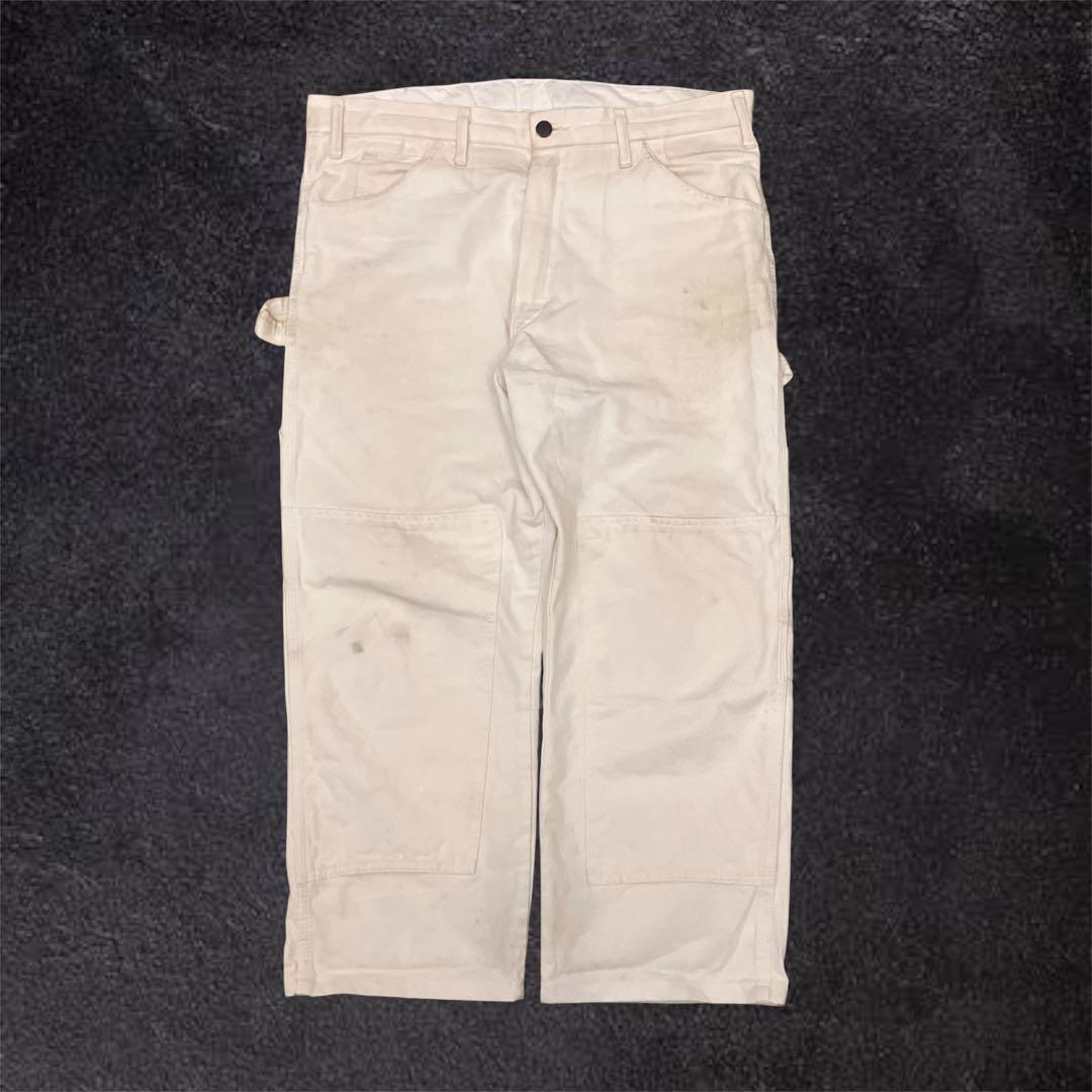 【良個体】00s Dickies ダブルニー 白 ペインターパンツ ボロ ペンキ