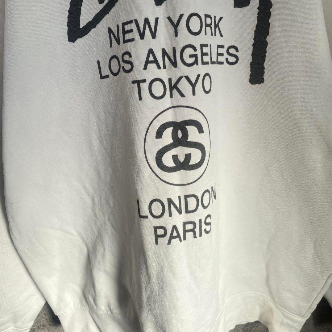 STUSSY ワールドツアー スウェット M ホワイト 定番 ゆるだぼ
