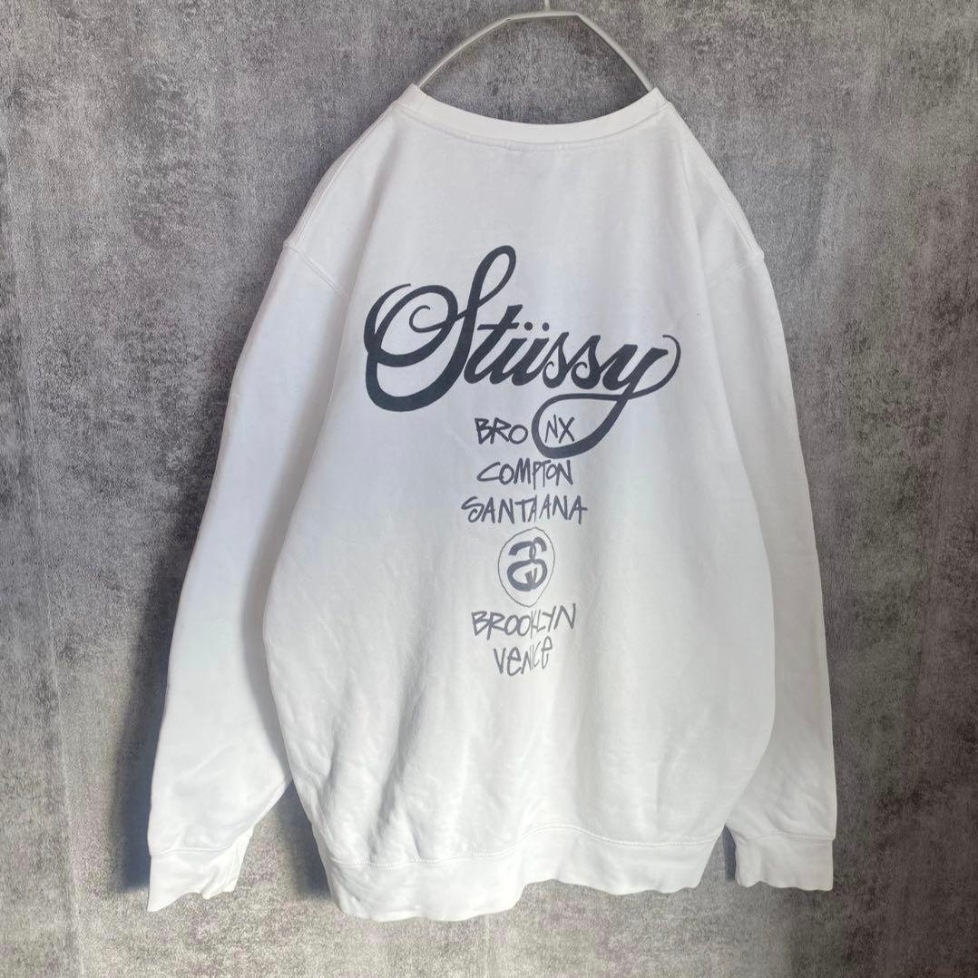 STUSSY ワールドツアー スウェット M ホワイト 定番 ゆるだぼ