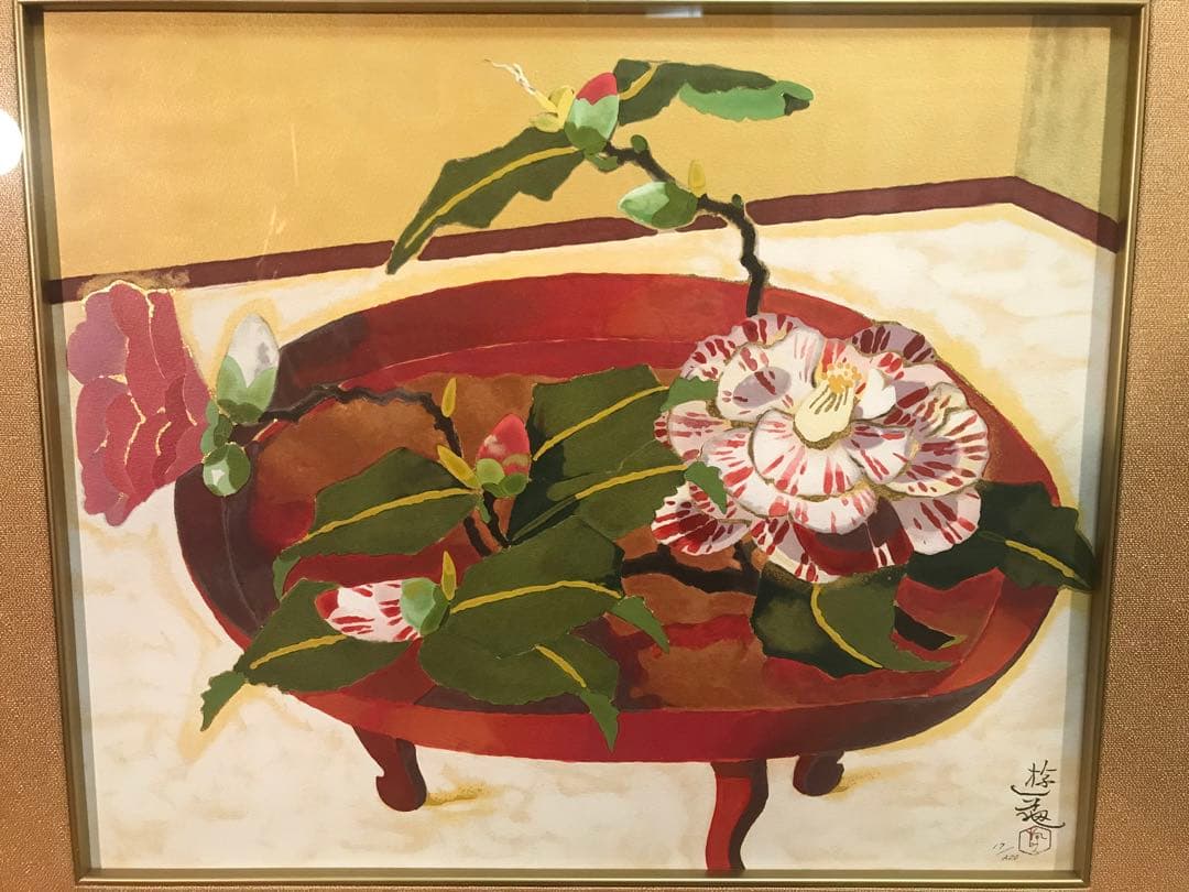 小倉遊亀　「蜀紅錦」　リトグラフ　刷り込みサイン・エディション・作品証明シール有