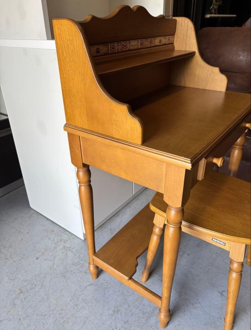 むぅKARIMOKU レトロ アンティク デスク＆椅子、木製、2点セット