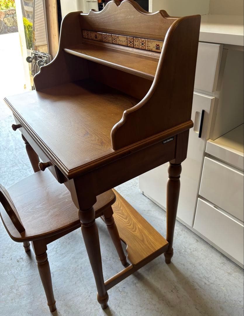 むぅKARIMOKU レトロ アンティク デスク＆椅子、木製、2点セット