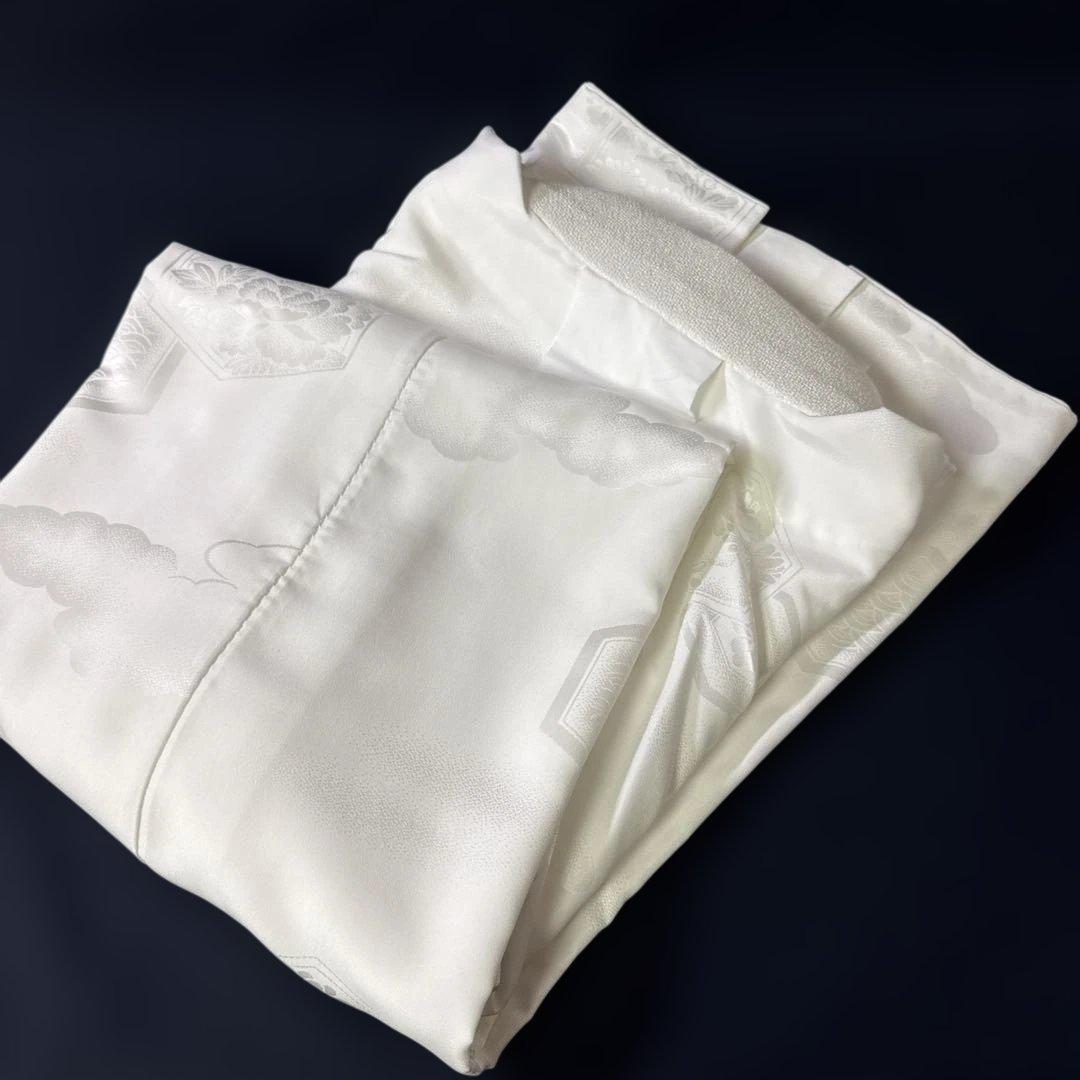 花嫁用　長襦袢 身丈136cm 裄65cm 特別衿　白　化繊 手縫【中古】亀甲柄