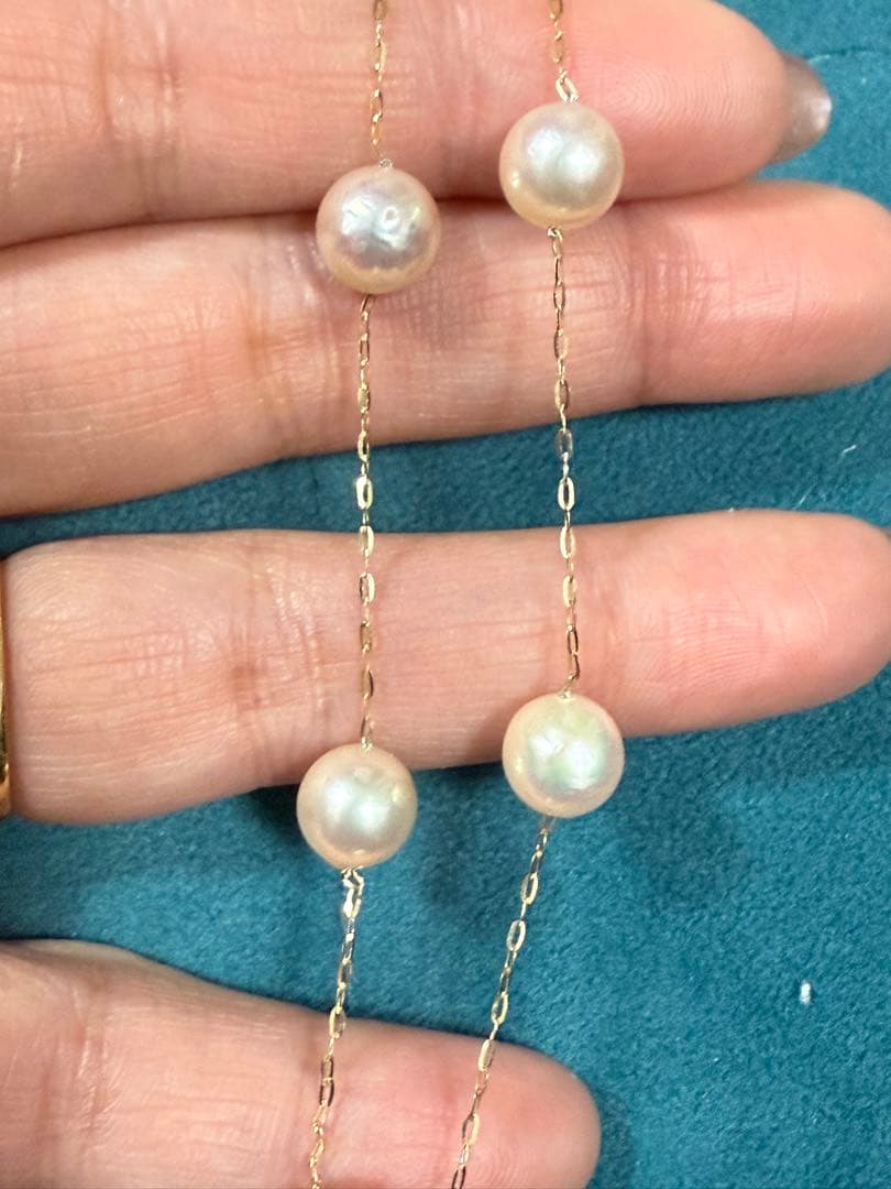 K18 パール 真珠 ステーション ネックレス 50cm