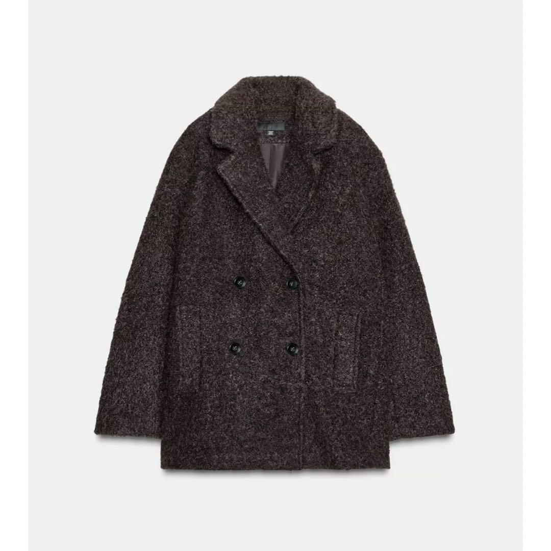 【完売品】ZARA ブークレダブルブレストミディ丈コート Mサイズ　新品タグつき