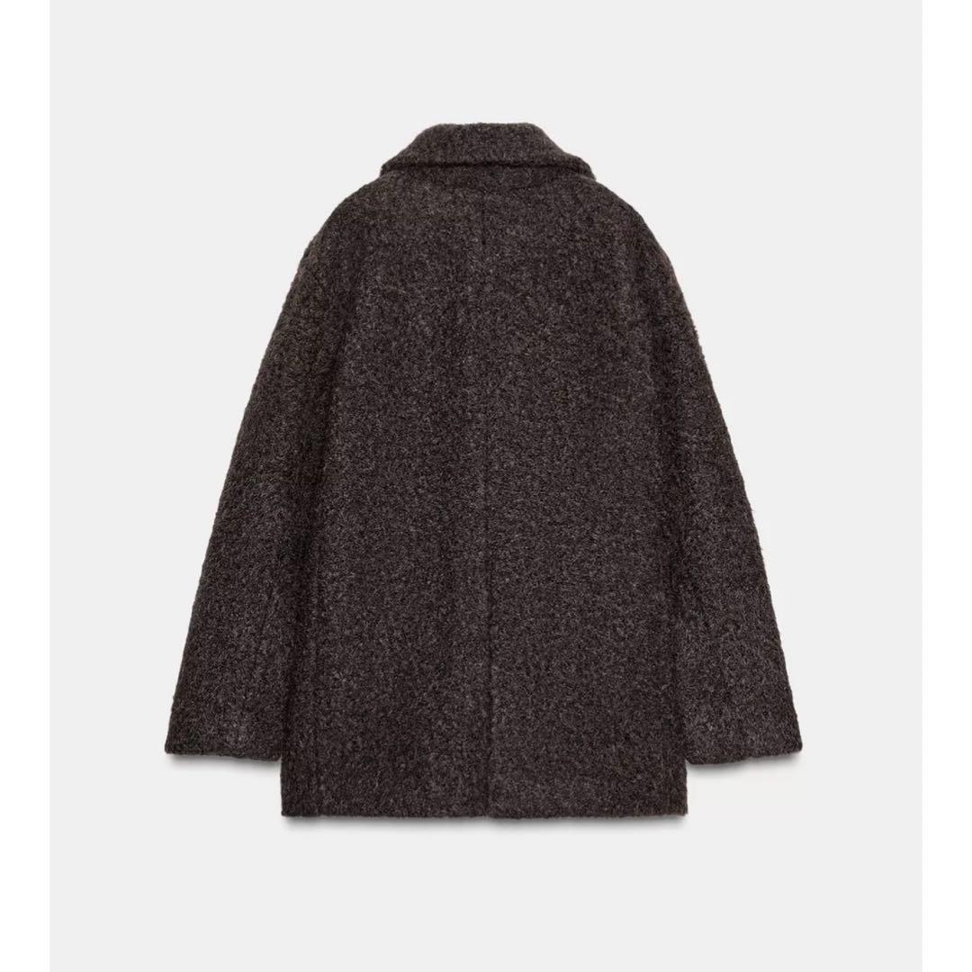 【完売品】ZARA ブークレダブルブレストミディ丈コート Mサイズ　新品タグつき