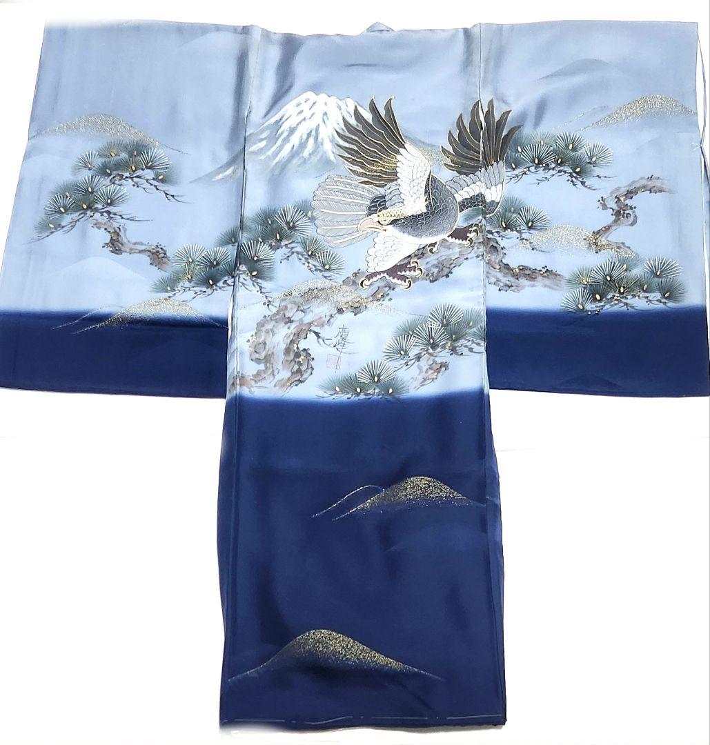 未使用　正絹　お宮参り　七五三　産着　初着　祝着　鷹　男の子　子供用着物