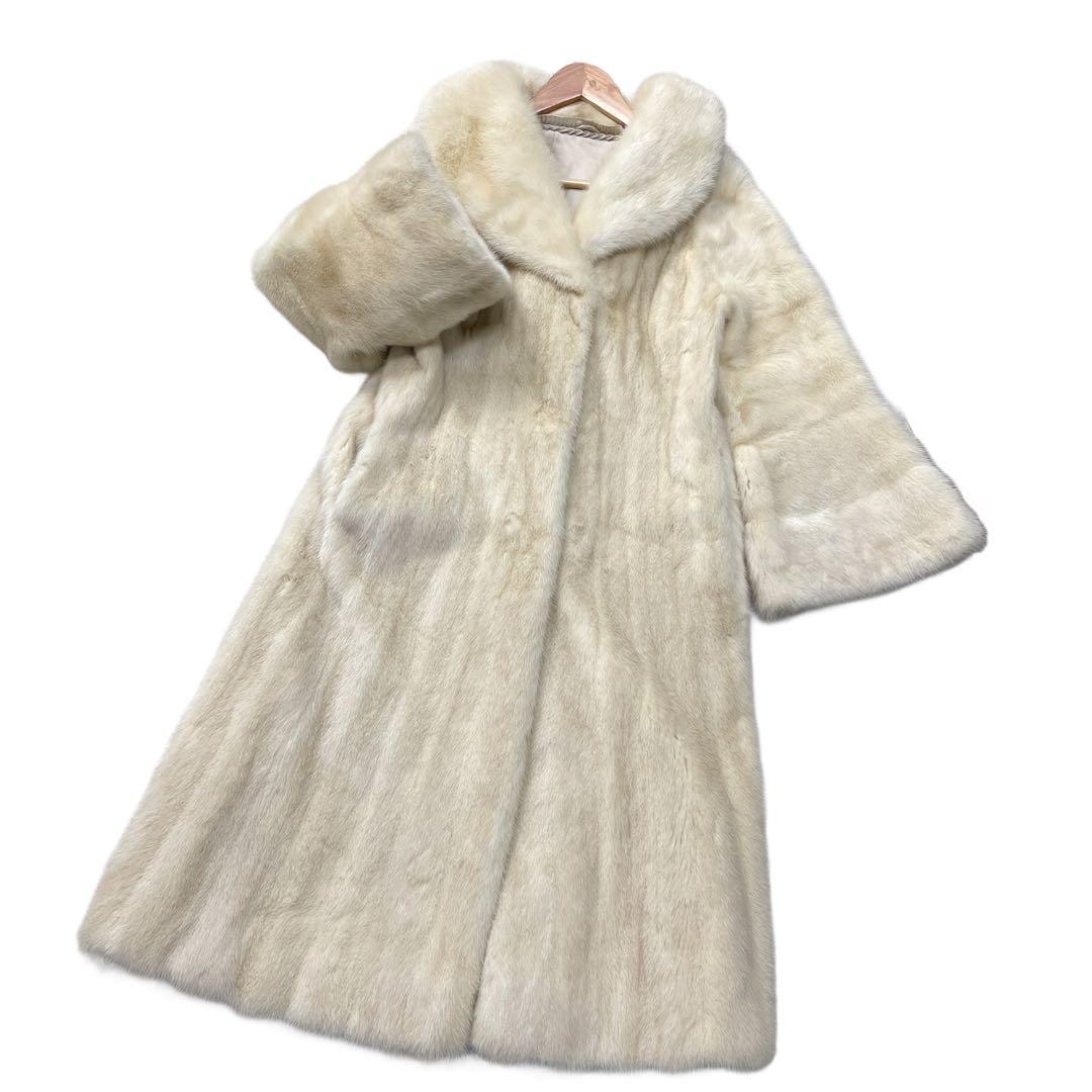 総丈108cm　パールミンク　ロング丈　ファーコート　Lサイズ相当　なめし柔らか