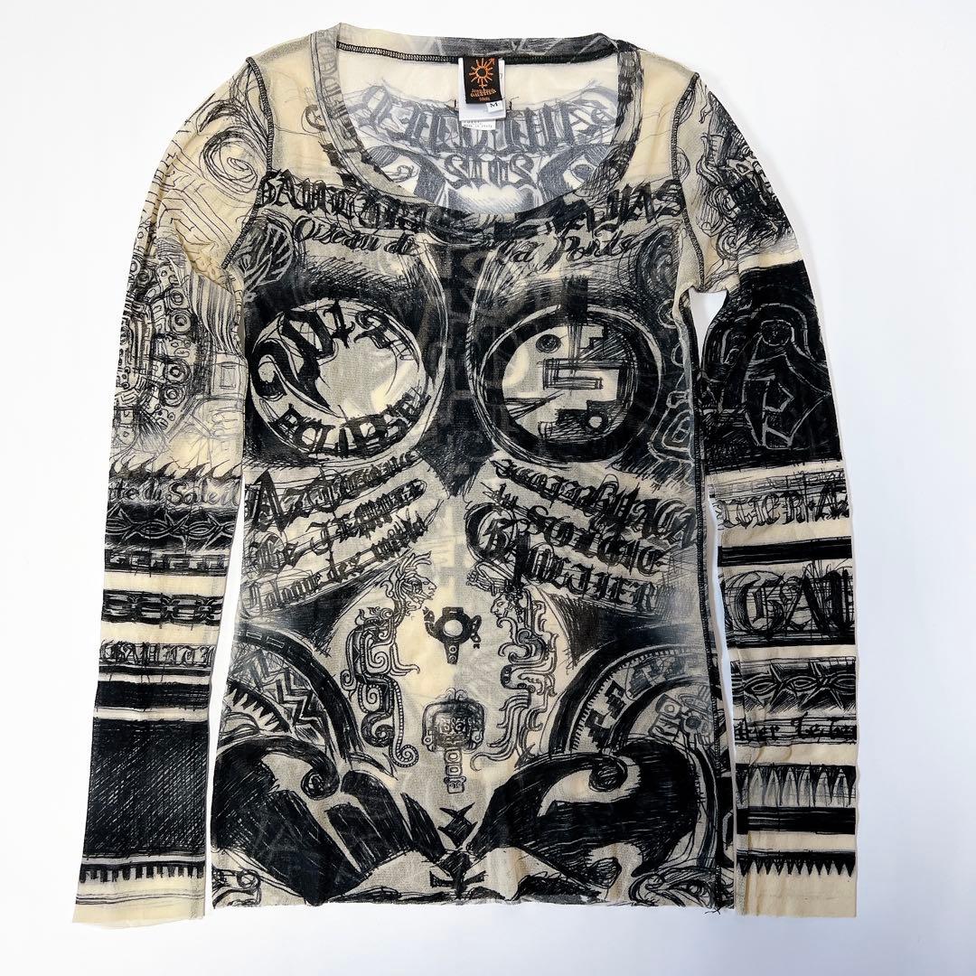 ジャンポールゴルチエ パワーネット セカンドスキン 薄手トップス 総柄 Mサイズ