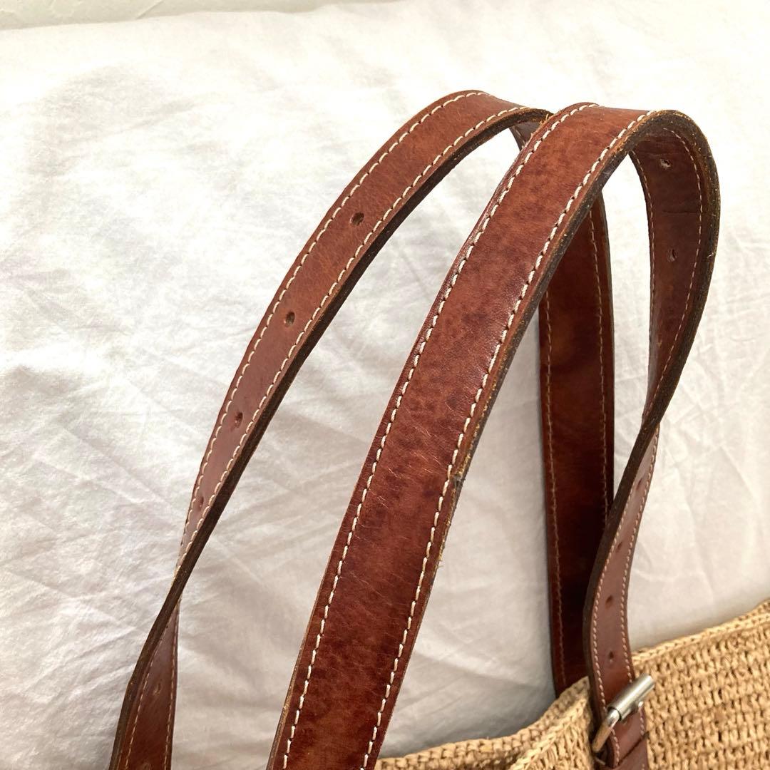 レア　IBELIV アイビリーブ　ラフィア　トートバッグ　革ベルト　カゴバッグ