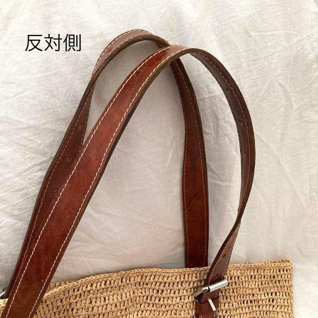 レア　IBELIV アイビリーブ　ラフィア　トートバッグ　革ベルト　カゴバッグ