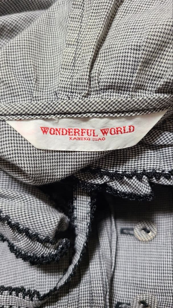 ワンダフルワールド 黒ギンガム フード付きワンピース 段々 フリル カネコイサオ