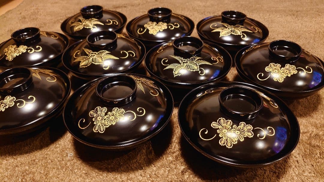 輪島塗　漆器　金蒔絵　蒔絵　沈金　蓋椀　華唐草　唐草　人間国宝　１０客