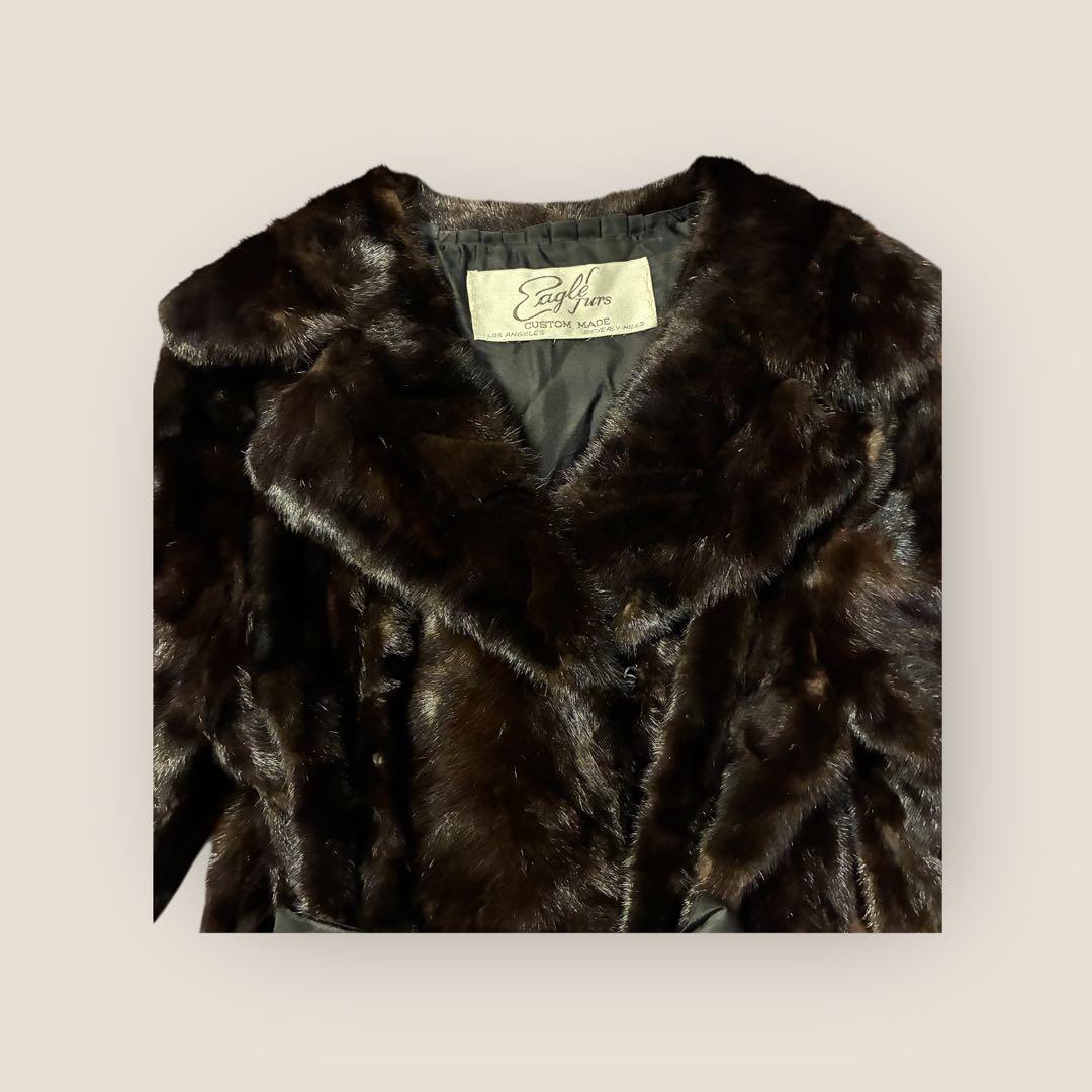EagleFurs 本毛皮マキシ丈コート リアルファー　総レース裏地 ミンク調