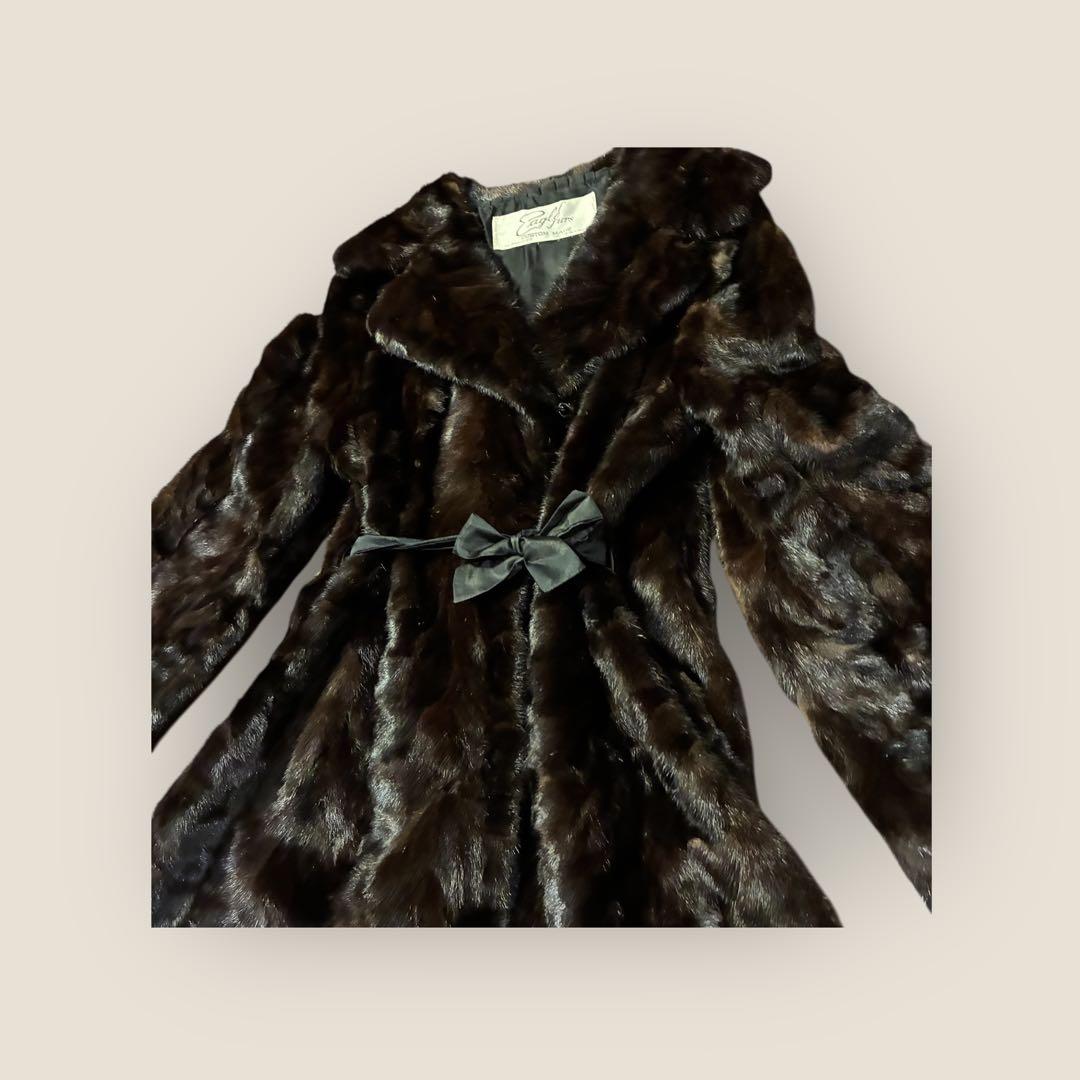 EagleFurs 本毛皮マキシ丈コート リアルファー　総レース裏地 ミンク調